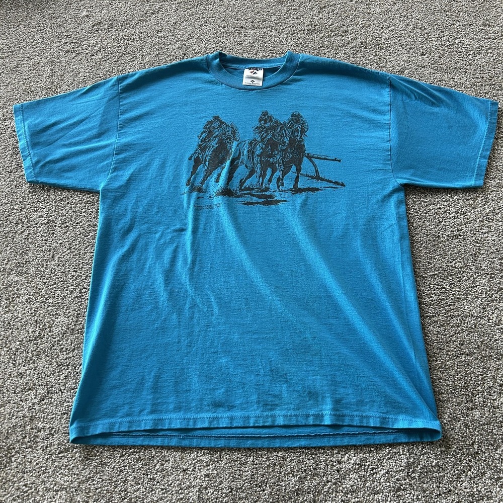 Vintage Jerzees Horse Racing Shirt Mens XL Blue Summer Frost Tee T-Shirt